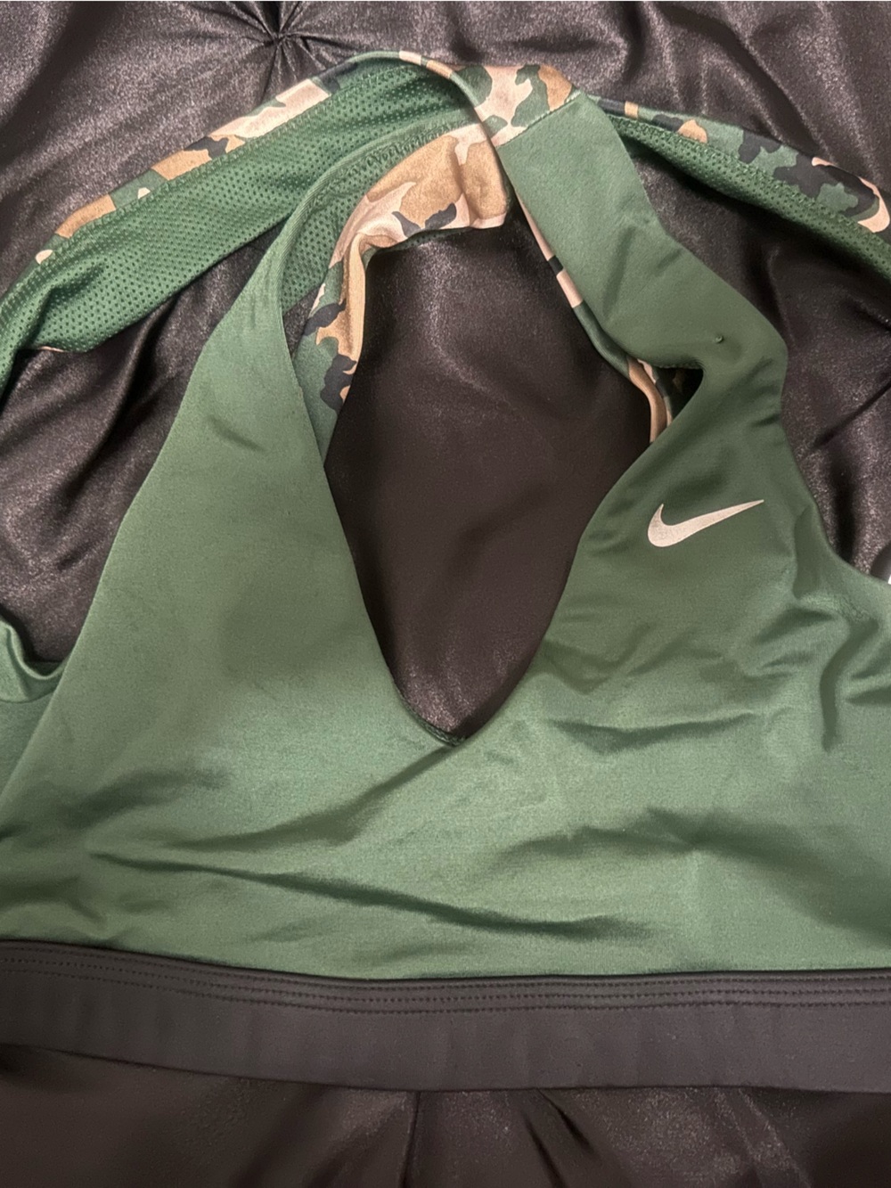 Nike Green Racerback Performance Sports Bra with Camo Trim